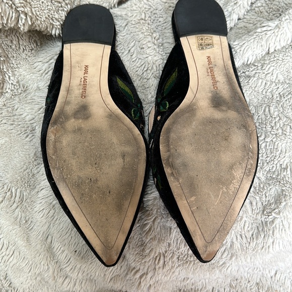 Karl Lagerfeld velvet floral embroidered flat mules - Picture 5 of 6